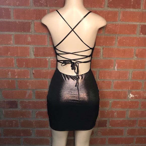 🌺Backless Shine Chocolate Mini Dress - Picture 5 of 6